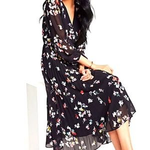 Floral Pleated Wrap Dress